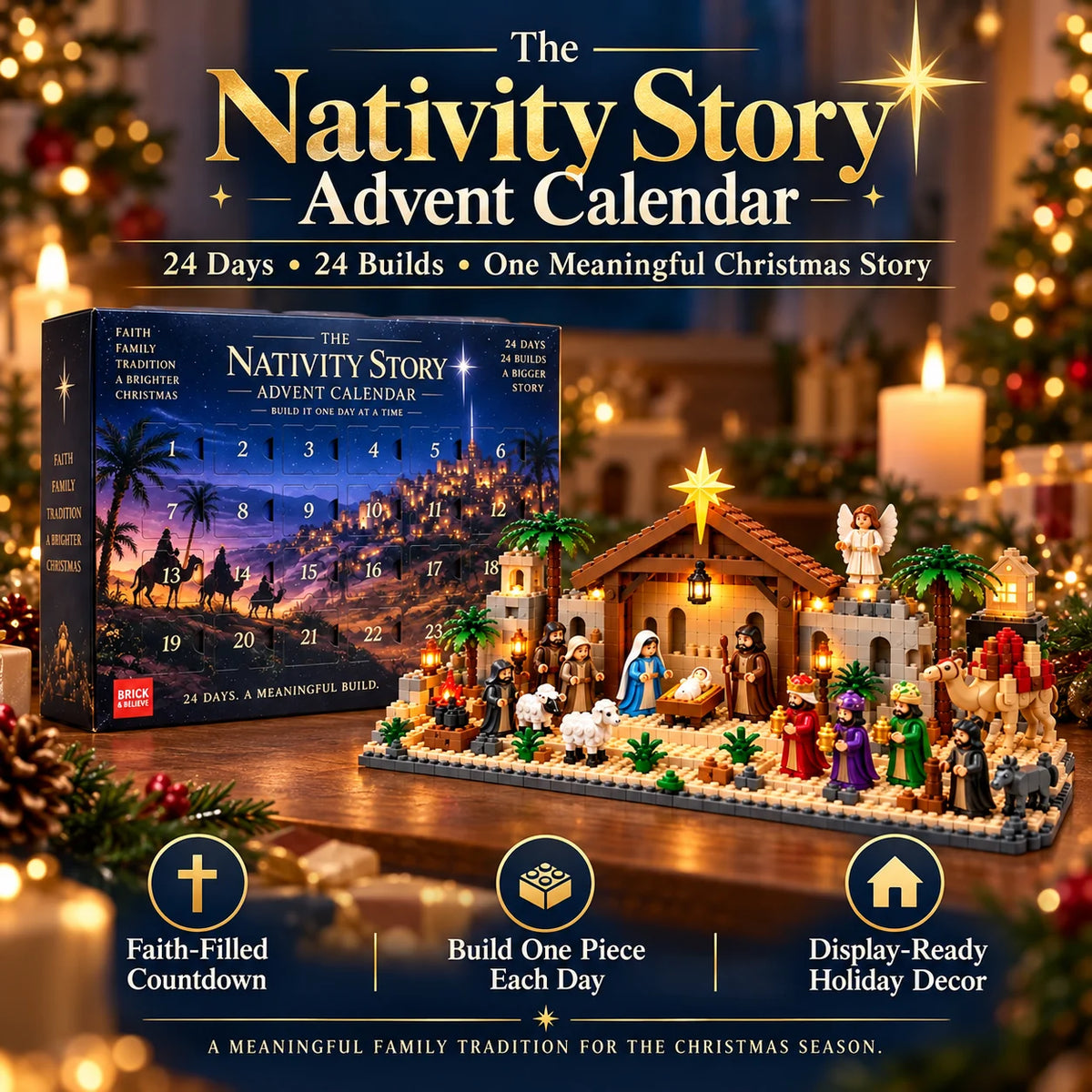 ✝️Nativity Advent Calendar – 24-Day Buildable Christmas Nativity Set✨