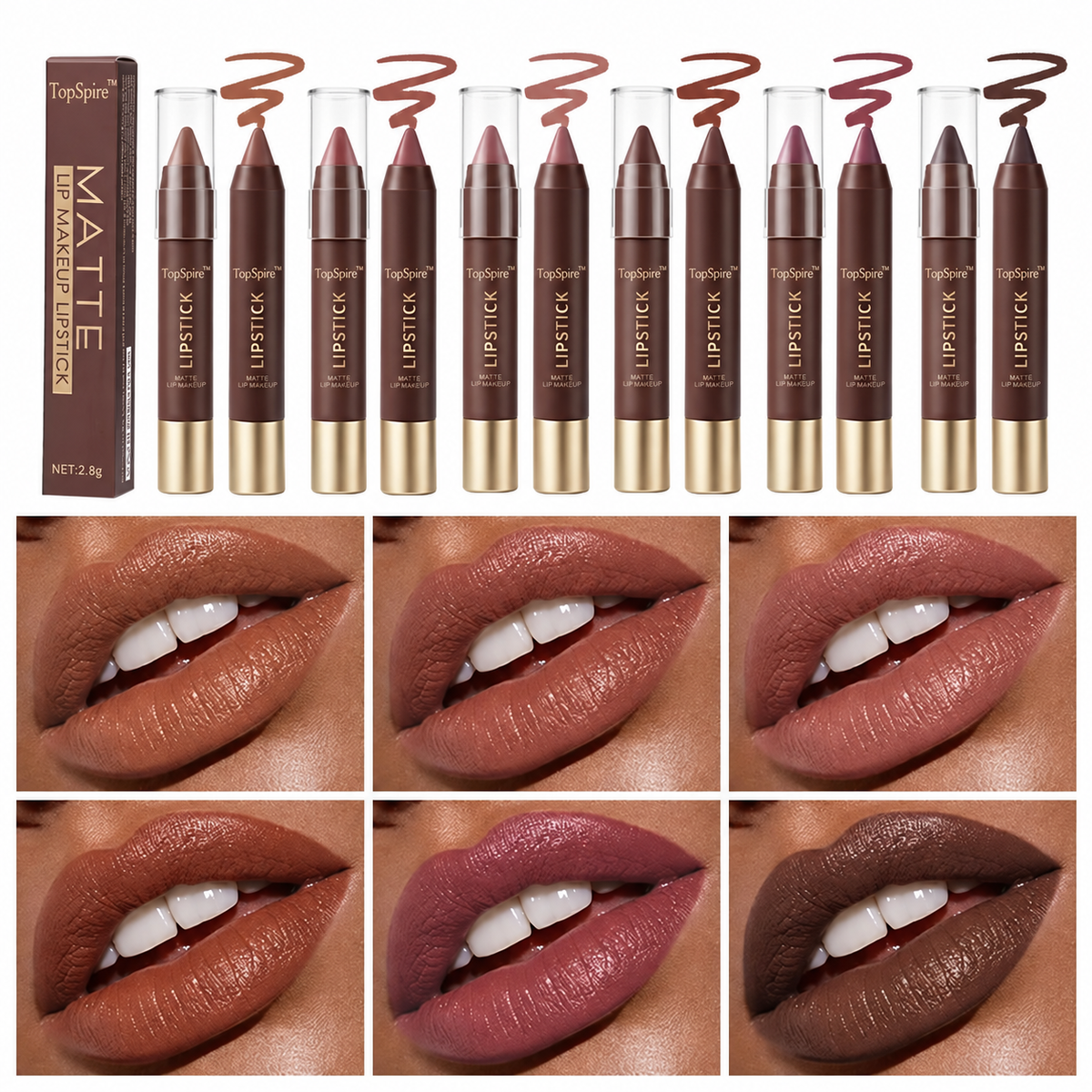 TopSpire™ 6PCS/Set Luxury Matte Lipstick – Soft Velvet Finish & All-Day Color