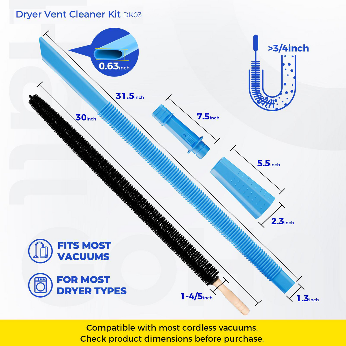 ⏰Limited Time Sales - save 49% OFF🧹 Dryer Vent Cleaner Kit – 2-Piece Lint Removal Brush & Vacuum Attachment 🌬️