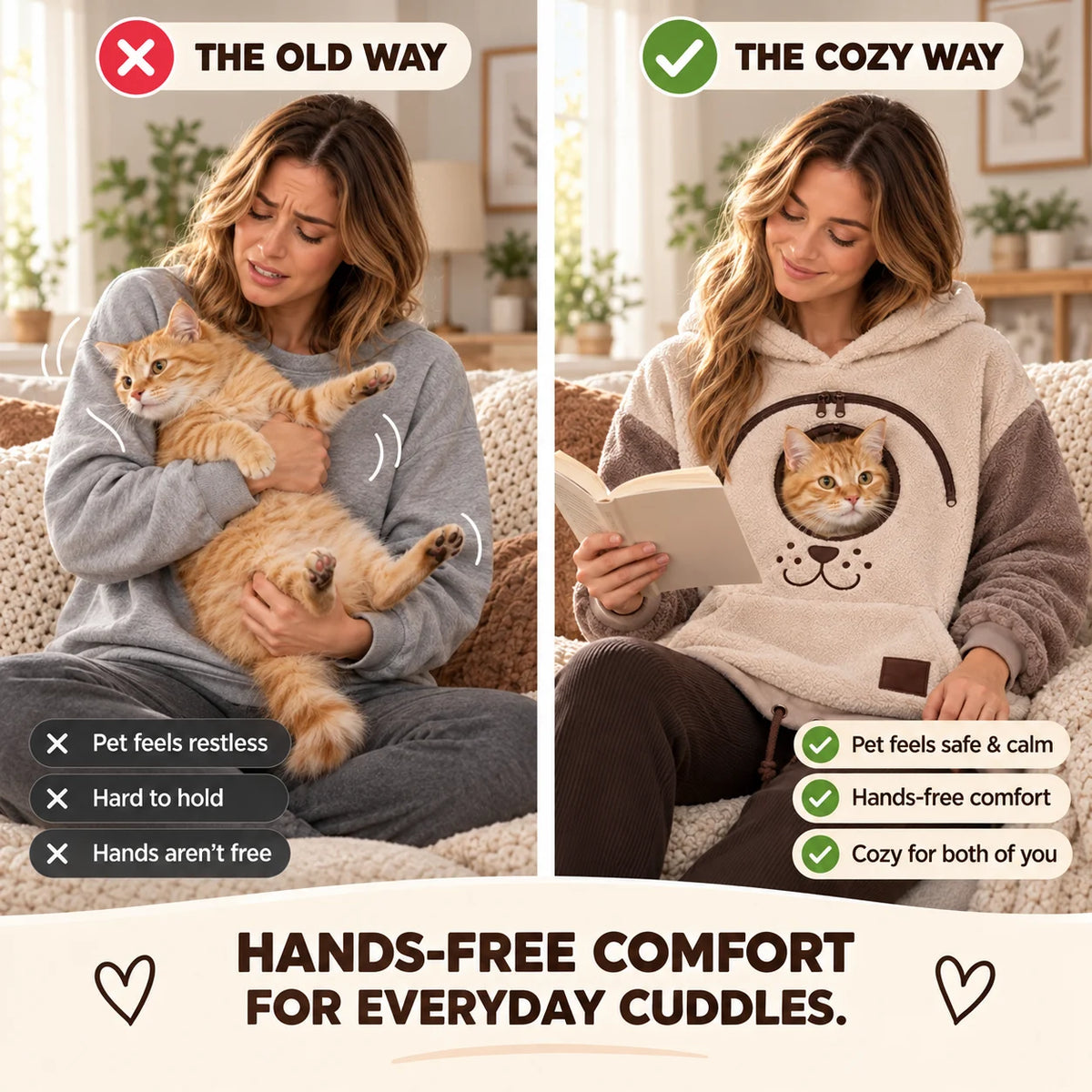 Cozy Pet Carrier Hoodie — Built-In Pouch for Cats & Small Dogs