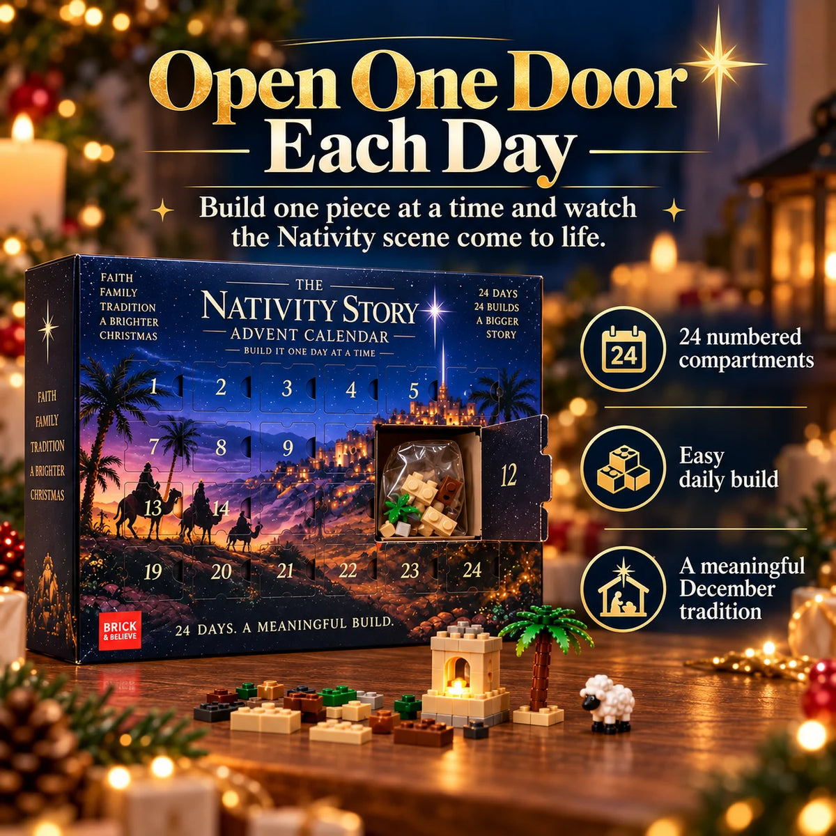 ✝️Nativity Advent Calendar – 24-Day Buildable Christmas Nativity Set✨