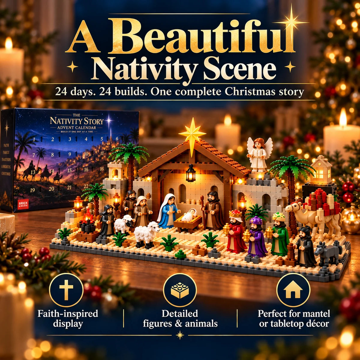 ✝️Nativity Advent Calendar – 24-Day Buildable Christmas Nativity Set✨