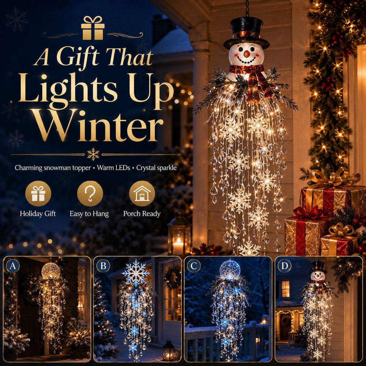 🎅 Christmas Hanging Snowflake & Crystal LED Light | Magical Porch Glow ✨