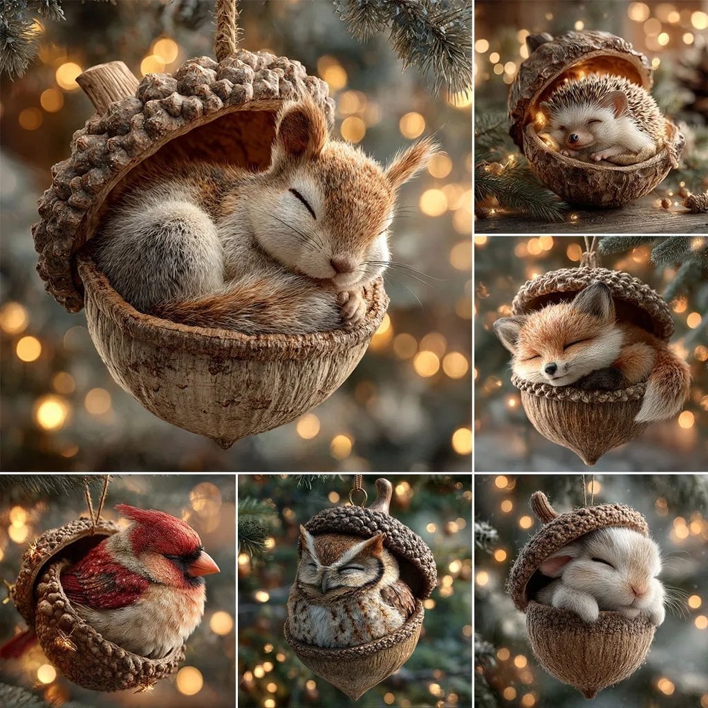 🎁❤️ Forest Animal Acorn Ornaments – Cozy Forest Christmas Ornaments （ 2D ）
