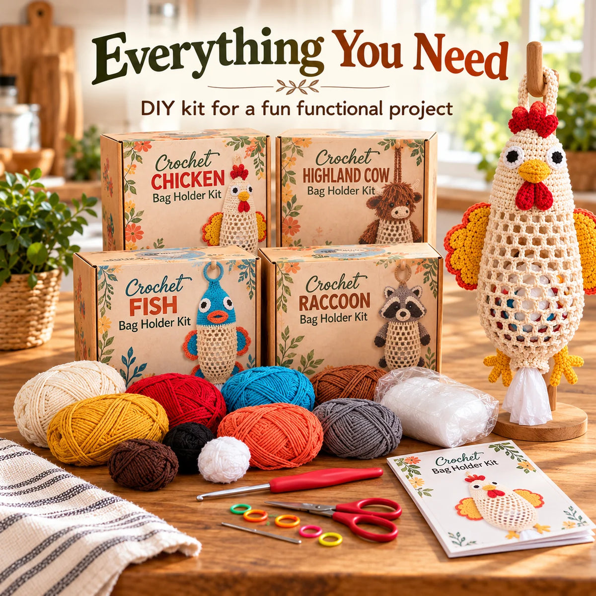 Crochet Animal Bag Holder DIY Kit – Cute & Functional Hanging Storage Craft Kit