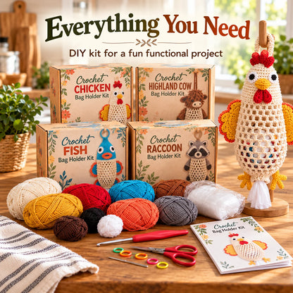 Crochet Animal Bag Holder DIY Kit – Cute & Functional Hanging Storage Craft Kit