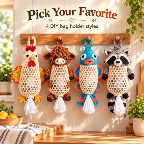 Crochet Animal Bag Holder DIY Kit – Cute & Functional Hanging Storage Craft Kit