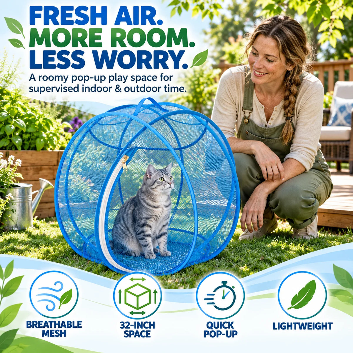⏳ Last Day 49% OFF – 🐱 Pop Up Cat Playpen | 32-Inch Breathable Mesh Enclosure for Indoor & Outdoor Use 🌿