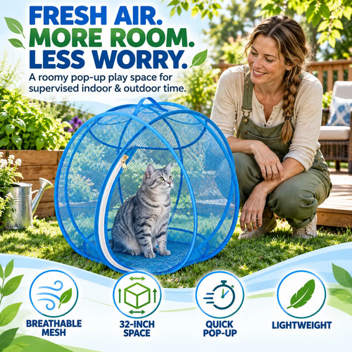 ⏳ Last Day 49% OFF – 🐱 Pop Up Cat Playpen | 32-Inch Breathable Mesh Enclosure for Indoor & Outdoor Use 🌿