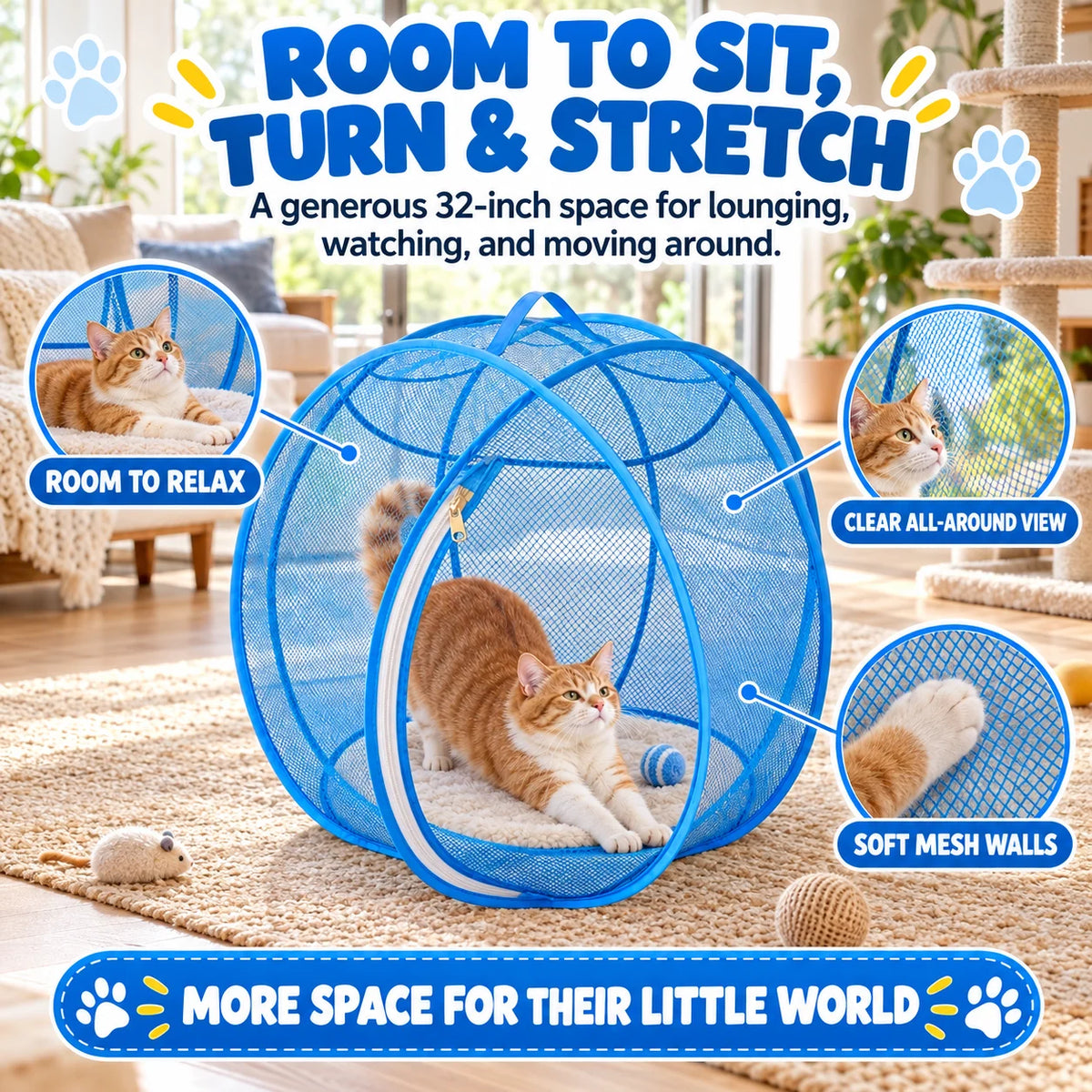 ⏳ Last Day 49% OFF – 🐱 Pop Up Cat Playpen | 32-Inch Breathable Mesh Enclosure for Indoor & Outdoor Use 🌿