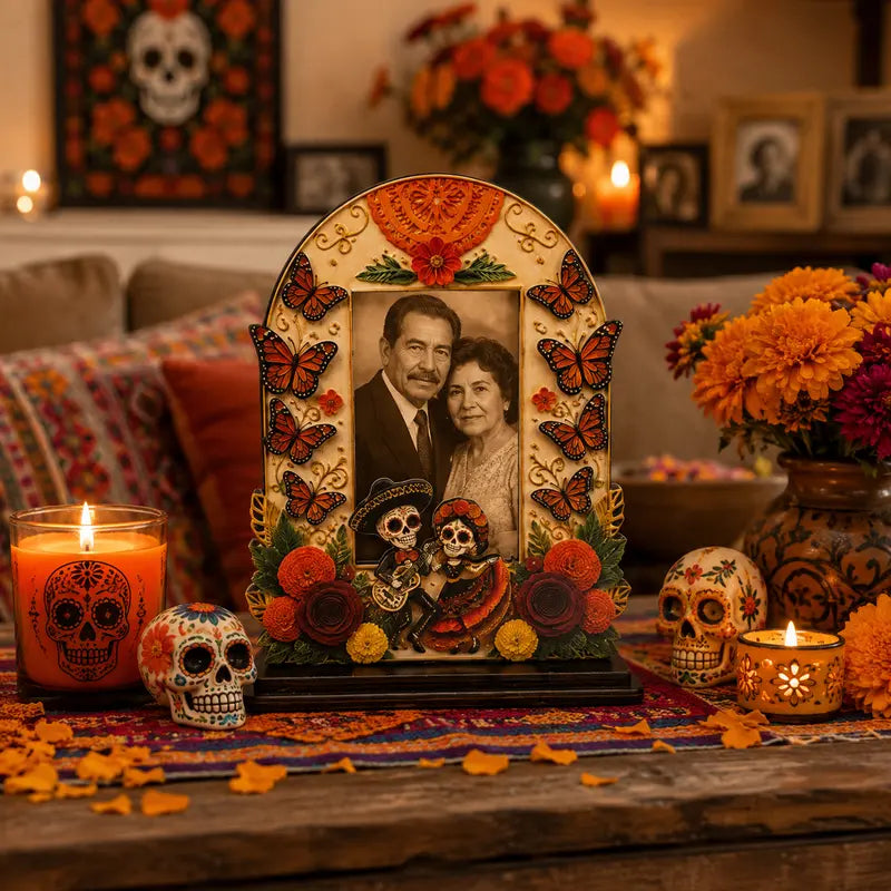 Day of the Dead Memorial Picture Frame – Colorful Wooden Remembrance Décor
