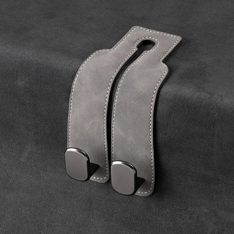 Leather Car Seat Headrest Hooks – Double Metal Purse & Bag Hangers
