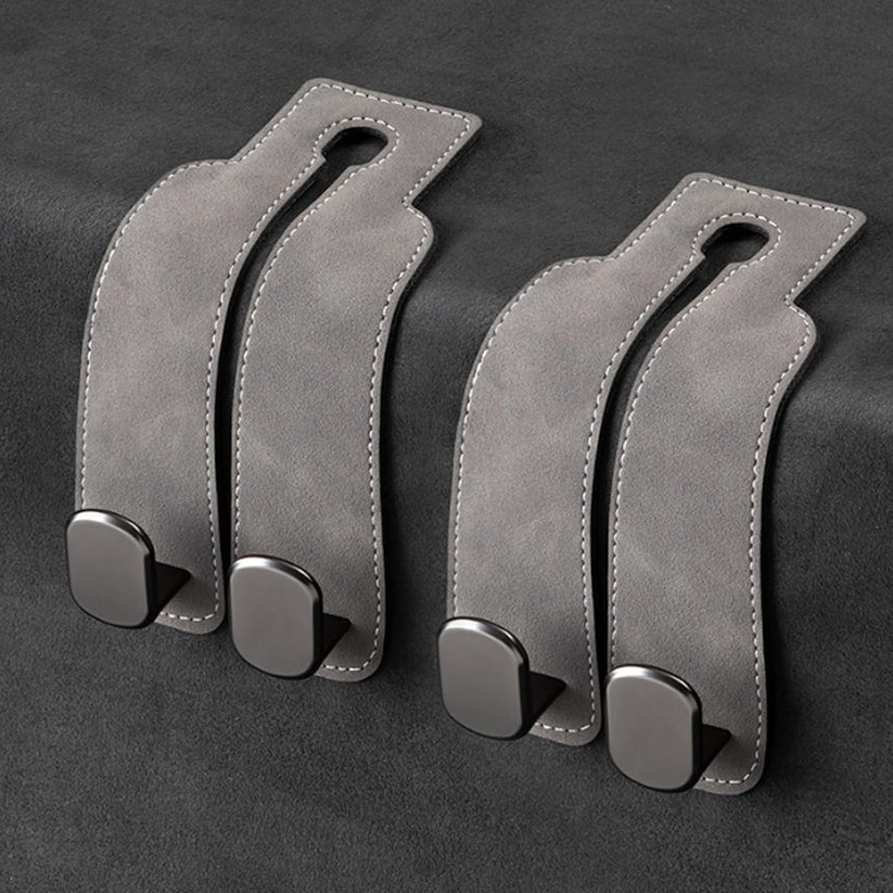 Leather Car Seat Headrest Hooks – Double Metal Purse & Bag Hangers
