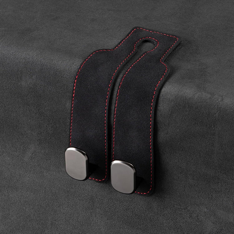 Leather Car Seat Headrest Hooks – Double Metal Purse & Bag Hangers