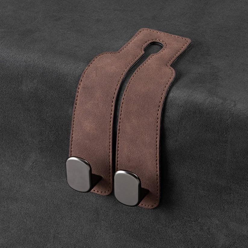 Leather Car Seat Headrest Hooks – Double Metal Purse & Bag Hangers