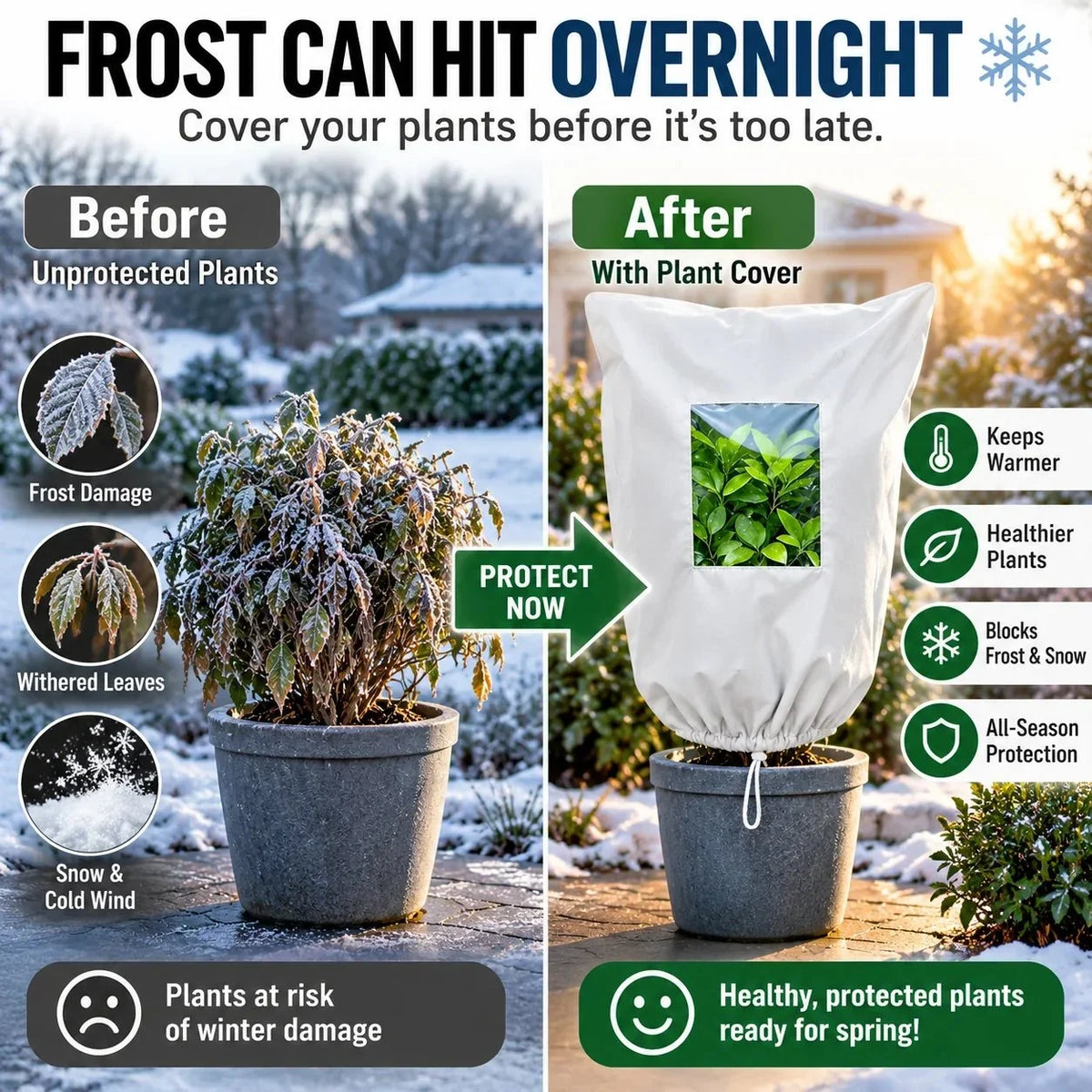🌿 WINTER GARDEN ESSENTIAL | Plant Frost Protection Cover – Breathable Reusable Cover for Shrubs, Pots & Young Trees