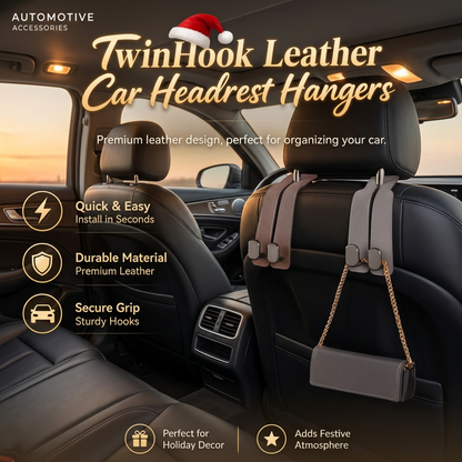 Leather Car Seat Headrest Hooks – Double Metal Purse & Bag Hangers