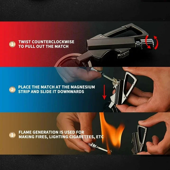 3-in-1 EDC Permanent Match Keychain: Never Run Out of Fire