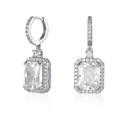 Emerald-cut Halo Earrings in Silver - Transitions Perfectly from Day to Night