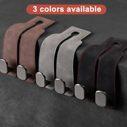 Leather Car Seat Headrest Hooks – Double Metal Purse & Bag Hangers