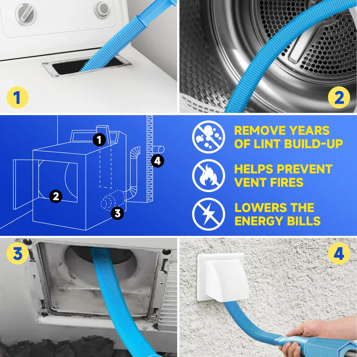 ⏰Limited Time Sales - save 49% OFF🧹 Dryer Vent Cleaner Kit – 2-Piece Lint Removal Brush & Vacuum Attachment 🌬️
